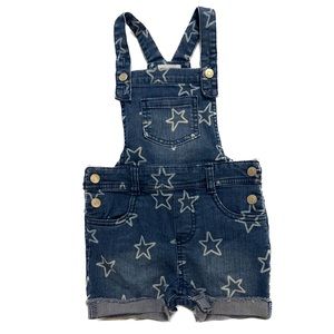 NWOT- Denim Short Stretch Overalls W/ White Star Print